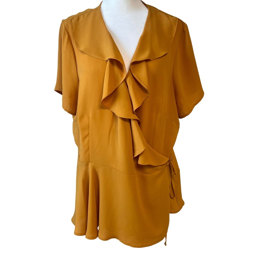 Forever 21+ Women's Ruffle Wrap Blouse‎ Top 2X Mustard Yellow Plus Size Peplum